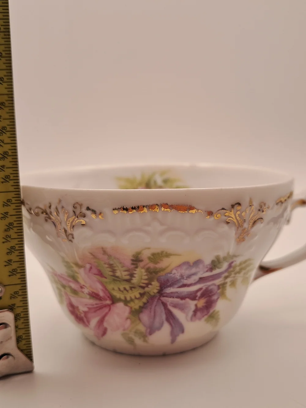 ​Antique Weimar Germany Porcelain Teacup Saucer Set Floral Orchid Gold Gilt Trim